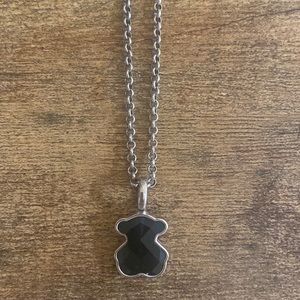 Tous Black Onyx Bear Sterling Silver Pendant with Chain